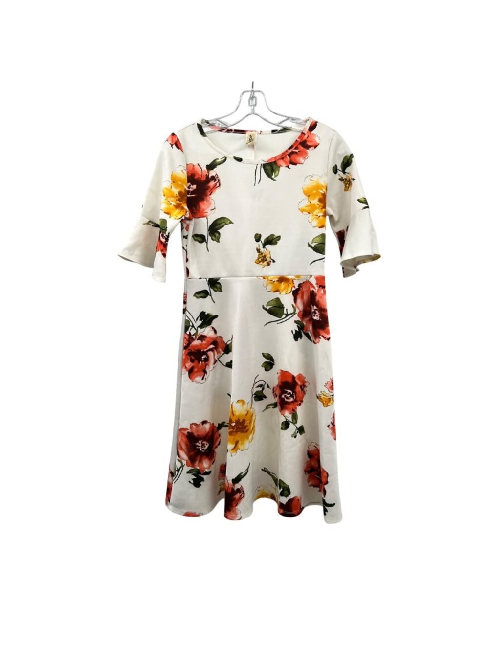 LARA Fashion Floral Fit & Flare Dress 3/4 Sleeve White/Multi Size Small